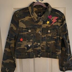 GAP Kids Camouflage Jean Jacket with Colorful Patches